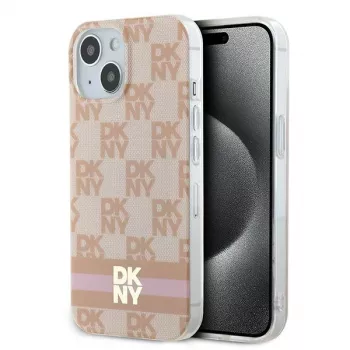 DKNY DKHMP15SHCPTSP Coque rigide rose Checkered Mono Pattern & Printed Stripes MagSafe pour iPhone 15 / 14 / 13 6,1 pouces