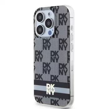 DKNY DKHMP14XHCPTSK Coque rigide noire Checkered Mono Pattern & Printed Stripes MagSafe pour Apple iPhone 14 Pro Max 6,7 pouces