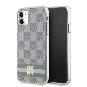Coque rigide DKNY DKHMN61HCPTSE pour Apple iPhone 11 / XR 6,1 inch - beige, motif monogramme à carreaux et rayures imprimées MagSafe