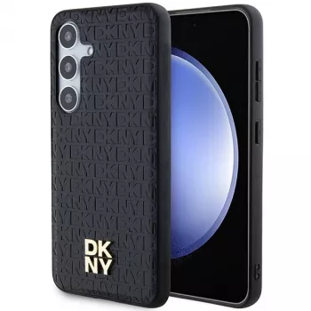 Coque rigide DKNY DKHMS24SPSHRPSK effet cuir avec logo métal MagSafe pour Samsung Galaxy S24, noire