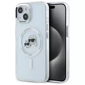 Coque rigide Karl Lagerfeld KLHMP14SHLSKCH pour Apple iPhone 14 6,1 inch blanche IML Metal Karl & Choupette Head MagSafe