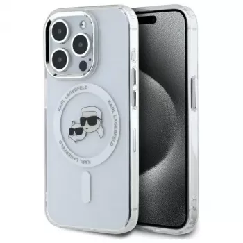 Karl Lagerfeld KLHMP15XHLSKCH Coque rigide IML Metal Karl & Choupette Head MagSafe pour iPhone 15 Pro Max 6,7 pouces blanche