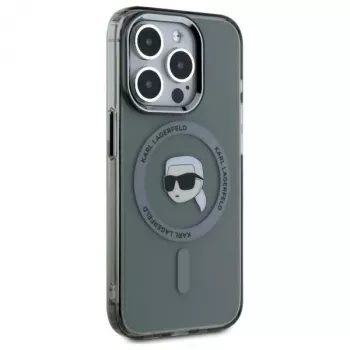 Coque rigide Karl Lagerfeld KLHMP15LHLSKIK pour Apple iPhone 15 Pro 6,1 inch noire IML Metal Karl Head MagSafe