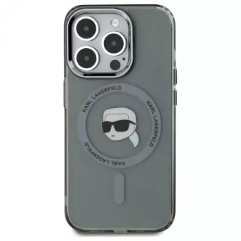 Coque rigide Karl Lagerfeld KLHMP15XHLSKIK IML Metal Karl Head MagSafe pour iPhone 15 Pro Max 6,7 inch noire