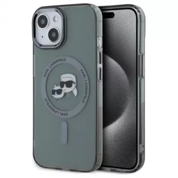 Coque rigide Karl Lagerfeld KLHMP15SHLSKCK IML Metal Karl & Choupette Head MagSafe pour Apple iPhone 15 6,1 inch noire