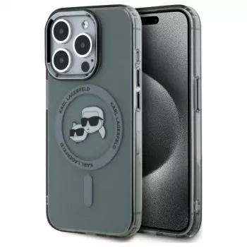Coque rigide Karl Lagerfeld KLHMP15LHLSKCK pour iPhone 15 Pro 6,1 inch noire IML Metal Karl & Choupette Head MagSafe
