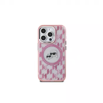 Coque MagSafe Karl Lagerfeld KLHMP15SHMCKMHP pour iPhone 15 6,1 inch rose IML Monogram Karl & Choupette Head