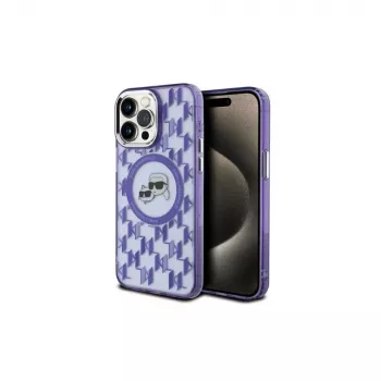 Coque MagSafe Karl Lagerfeld KLHMP15LHMCKMHU pour iPhone 15 Pro 6,1 inch violette IML Monogram Karl & Choupette Head