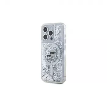 Coque rigide MagSafe Karl Lagerfeld KLHMP15LLGKCSGH pour iPhone 15 Pro 6,1 inch transparente Liquid Glitter Karl & Choupette Head