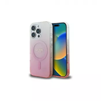 Coque MagSafe Guess IML Glitter Gradient pour iPhone 16 Pro (rose)