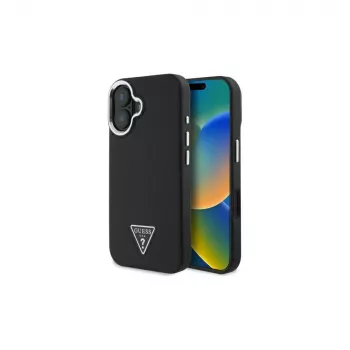 Coque rigide MagSafe Guess GUHMP16SPGTSPSK pour iPhone 16 noire Grained Triangle