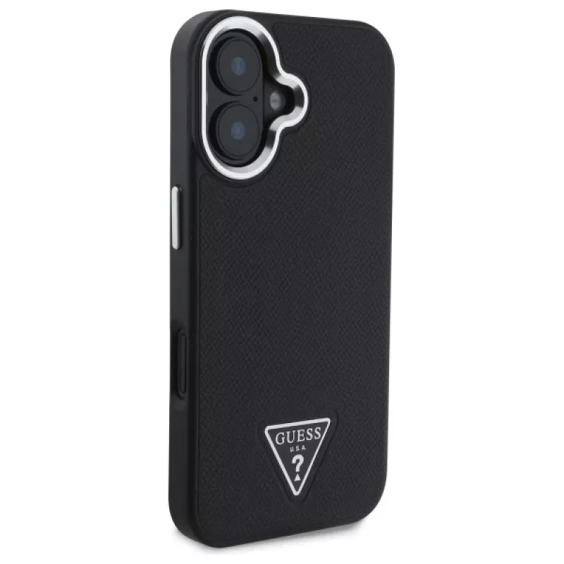 Coque rigide MagSafe Guess Grained Triangle pour Apple iPhone 16 Plus - noire