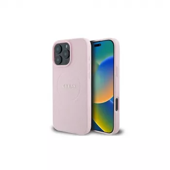 Guess Grained Ring Hardcase for Apple iPhone 15 Pro Max 6.7 inch Pink MagSafe