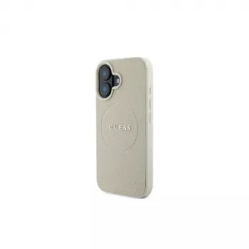 Coque rigide MagSafe Guess GUHMP16SPGHSMME pour iPhone 16 beige Grained Ring