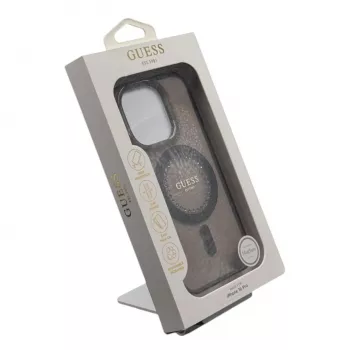 Guess GUHMP16LPFTDTEK Coque rigide pour Apple iPhone 16 Pro 6,3 pouces, noir, strass IML, MagSafe