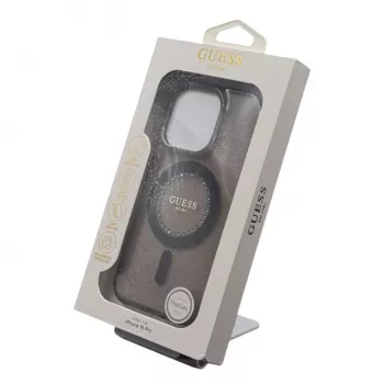 Guess GUHMP16LPFTDTEK Coque rigide pour Apple iPhone 16 Pro 6,3 pouces, noir, strass IML, MagSafe