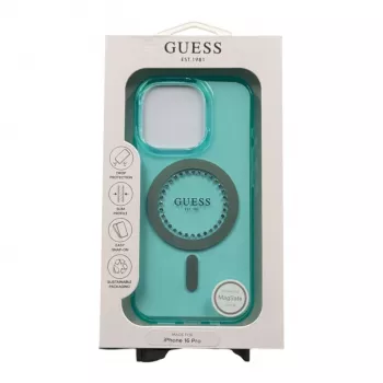Guess GUHMP16LPFTDTEN iPhone 16 Pro 6,3 pouces coque rigide IML Rhinestones MagSafe vert