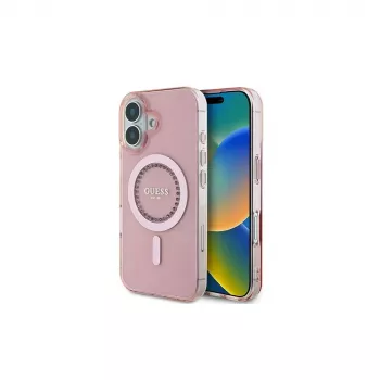 Guess Coque MagSafe IML Rhinestones pour iPhone 16 (rose)