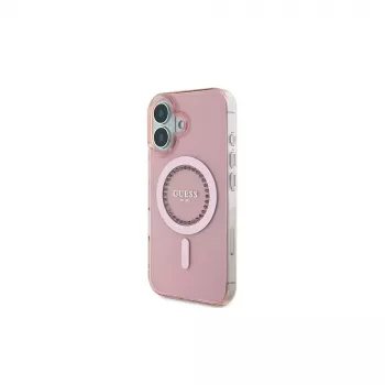 Guess Coque MagSafe IML Rhinestones pour iPhone 16 (rose)