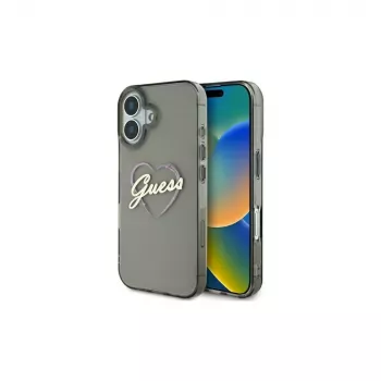 Guess GUHCP16SHCHGSPK Coque rigide pour iPhone 16 6,1 pouces IML Heart noir