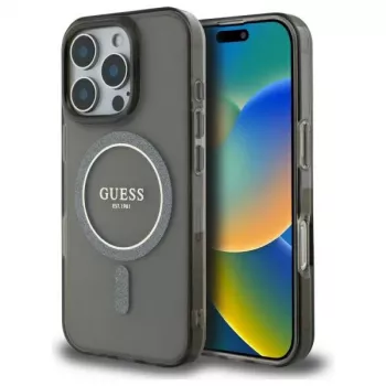 Guess GUHMP16LHFGEREK Coque rigide IML Glitter Circle MagSafe pour iPhone 16 Pro 6,3 noir