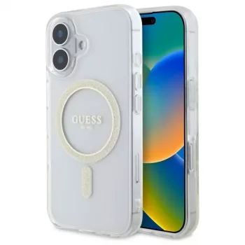 Guess GUHMP16MHFGERET iPhone 16 Plus 6,7 pouces coque rigide transparente IML Glitter Circle MagSafe