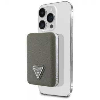 GUESS Grained Triangle Banque d'alimentation sans fil 5000mAh 15W USB-C MagSafe marron
