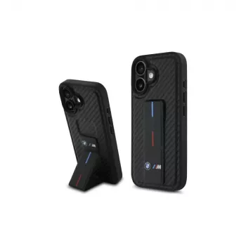 Coque rigide BMW BMHCP16SGSPCCK M Grip Stand Smooth and Carbon pour iPhone 16 6,1 - noire