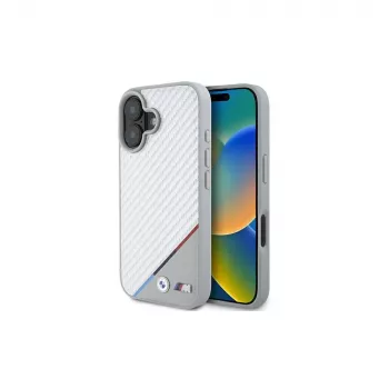 BMW M Carbon Tricolor Line Coque rigide pour iPhone 16 6,1 pouces - gris MagSafe