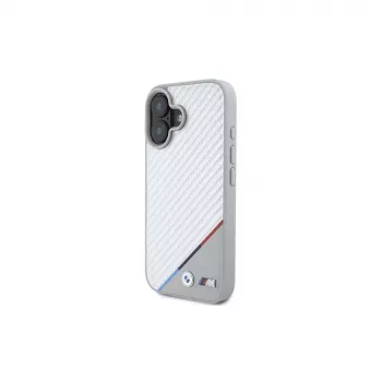 BMW M Carbon Tricolor Line Coque rigide pour iPhone 16 6,1 pouces - gris MagSafe