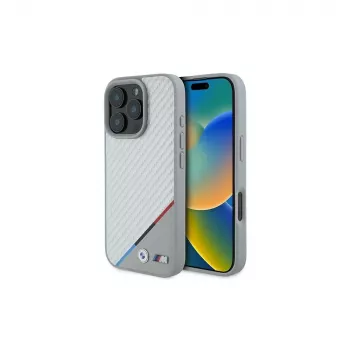 BMW M Carbon Tricolor Line Coque rigide pour iPhone 16 Pro 6,3 pouces gris MagSafe