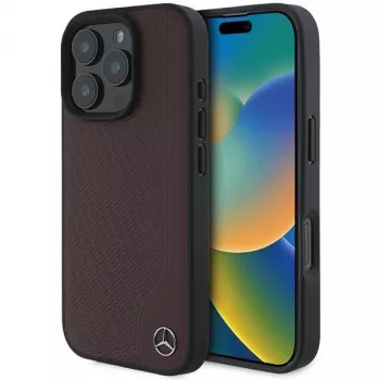 Mercedes-Benz MEHMP16L23RBGVR iPhone 16 Pro 6,3 pouces coque rigide similicuir bois rouge MagSafe