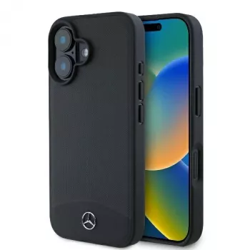 Mercedes-Benz MEHMP16S23RBARK iPhone 16 6,1 pouces coque rigide noire en cuir texturé et lisse MagSafe