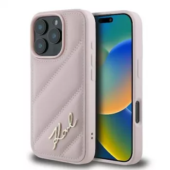 Karl Lagerfeld Coque Quilted Signature pour iPhone 16 Pro - rose