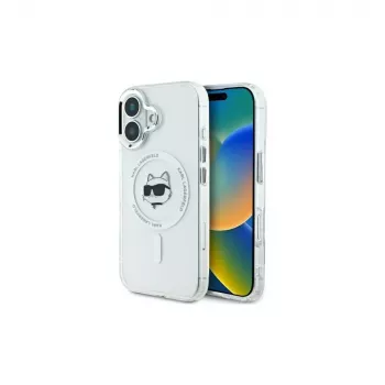 Coque rigide Karl Lagerfeld KLHMP16MHLSCHH IML Metal Choupette Head MagSafe pour iPhone 16 Plus 6,7 inch blanche