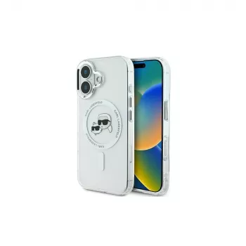 Coque rigide Karl Lagerfeld KLHMP16MHLSKCH IML Metal Karl & Choupette Head MagSafe pour iPhone 16 Plus 6,7 inch blanche