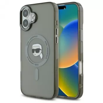 Coque rigide Karl Lagerfeld KLHMP16SHLSKIK IML Metal Karl Head MagSafe pour Apple iPhone 16 6,1 inch, noire