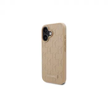 Coque rigide Karl Lagerfeld KLHMP16SPKHPORPE Hot Stamp MagSafe pour iPhone 16 6,1 inch beige
