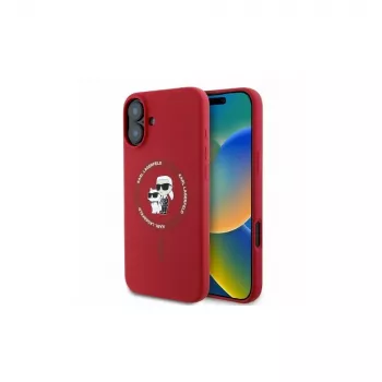 Coque rigide en silicone Karl Lagerfeld KLHMP16SSCMKCRHR pour iPhone 16 6,1 inch rouge avec anneau Karl & Choupette et MagSafe