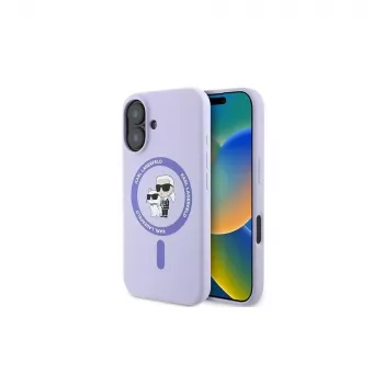Coque rigide en silicone MagSafe Karl Lagerfeld KLHMP16MSCMKCRHU pour iPhone 16 Plus 6,7 inch violette anneau Karl & Choupette