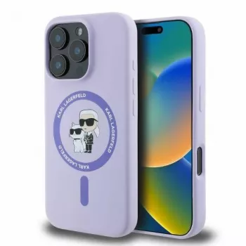 Coque rigide en silicone Karl Lagerfeld KLHMP16LSCMKCRHU pour iPhone 16 Pro 6,3 inch violette avec anneau Karl & Choupette MagSafe