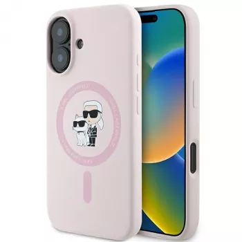 Coque rigide en silicone MagSafe Karl Lagerfeld KLHMP16SSCMKCRHP pour Apple iPhone 16 6,1 inch rose Karl & Choupette