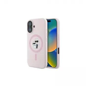 Coque rigide en silicone Karl Lagerfeld pour iPhone 16 Plus 6,7 inch avec anneau et MagSafe - rose