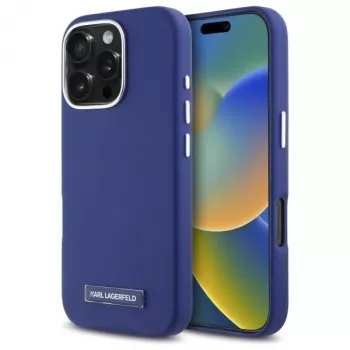 Coque rigide Karl Lagerfeld KLHMP16XPGMSRPB FW Metal Plate MagSafe pour iPhone 16 Pro Max 6,9 inch bleue