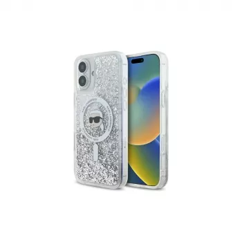 Coque rigide MagSafe Karl Lagerfeld Liquid Glitter Karl Head pour Apple iPhone 16 6,1 inch - transparente
