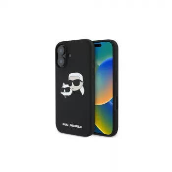 Coque rigide en silicone MagSafe Karl Lagerfeld pour iPhone 16 Plus 6,7 inch noire Double Heads Print