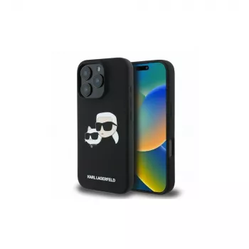 Coque rigide en silicone MagSafe Karl Lagerfeld KLHMP16LSKCHPPLK pour iPhone 16 Pro 6,3 inch noire Double Heads Print