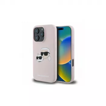 Coque rigide en silicone Karl Lagerfeld KLHMP16XSKCHPPLP pour iPhone 16 Pro Max 6,9 inch rose avec Double Heads Print et MagSafe