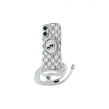 Coque rigide transparente Karl Lagerfeld KLHMP16SHCKCKLCT iPhone 16 6,1 pouces IML bandoulière Monogram Karl & Choupette Head MagSafe