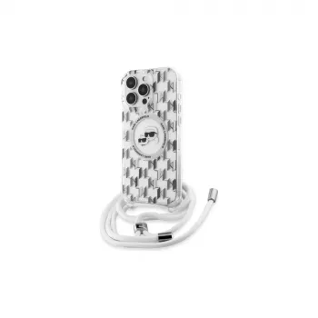 Coque rigide transparente Karl Lagerfeld KLHMP16LHCKCKLCT iPhone 16 Pro 6,3 pouces IML bandoulière Monogram Karl & Choupette Head MagSafe
